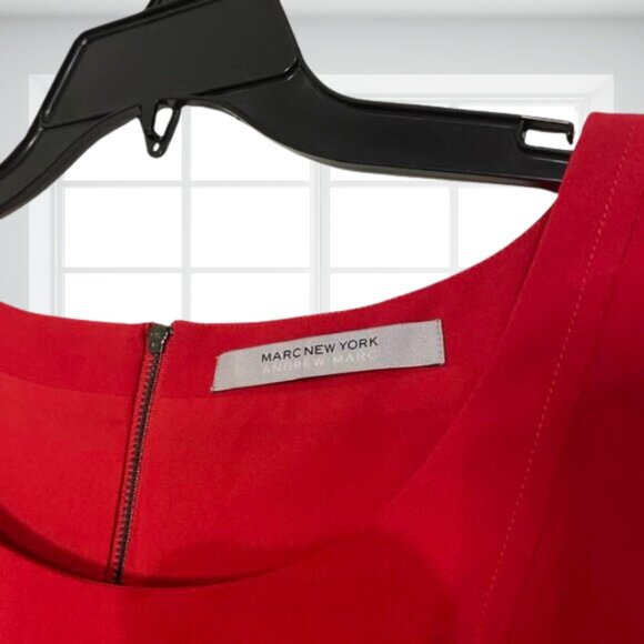 Marc New York Andrew Marc Red Peplum Sheath Dress | Cap Sleeve Party Work Wear - Picture 7 of 10